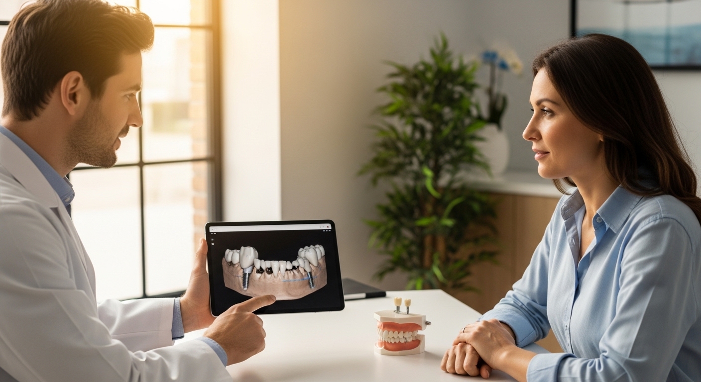 Dentist discussing dental implant options with a patient