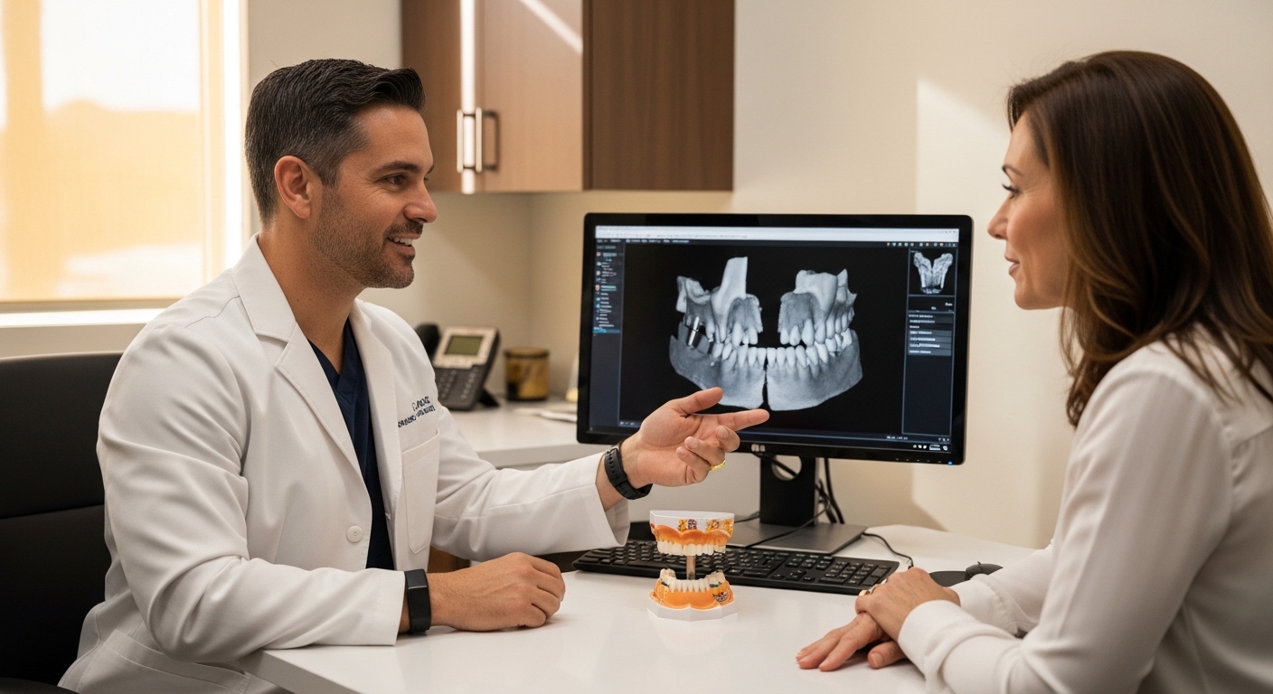 Dentist consulting with a patient about dental implants in a Phoenix office