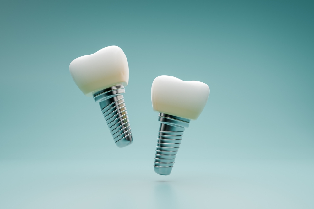 Dentist and dental props working in a dental office, dental props and dentist posing for a photo.
